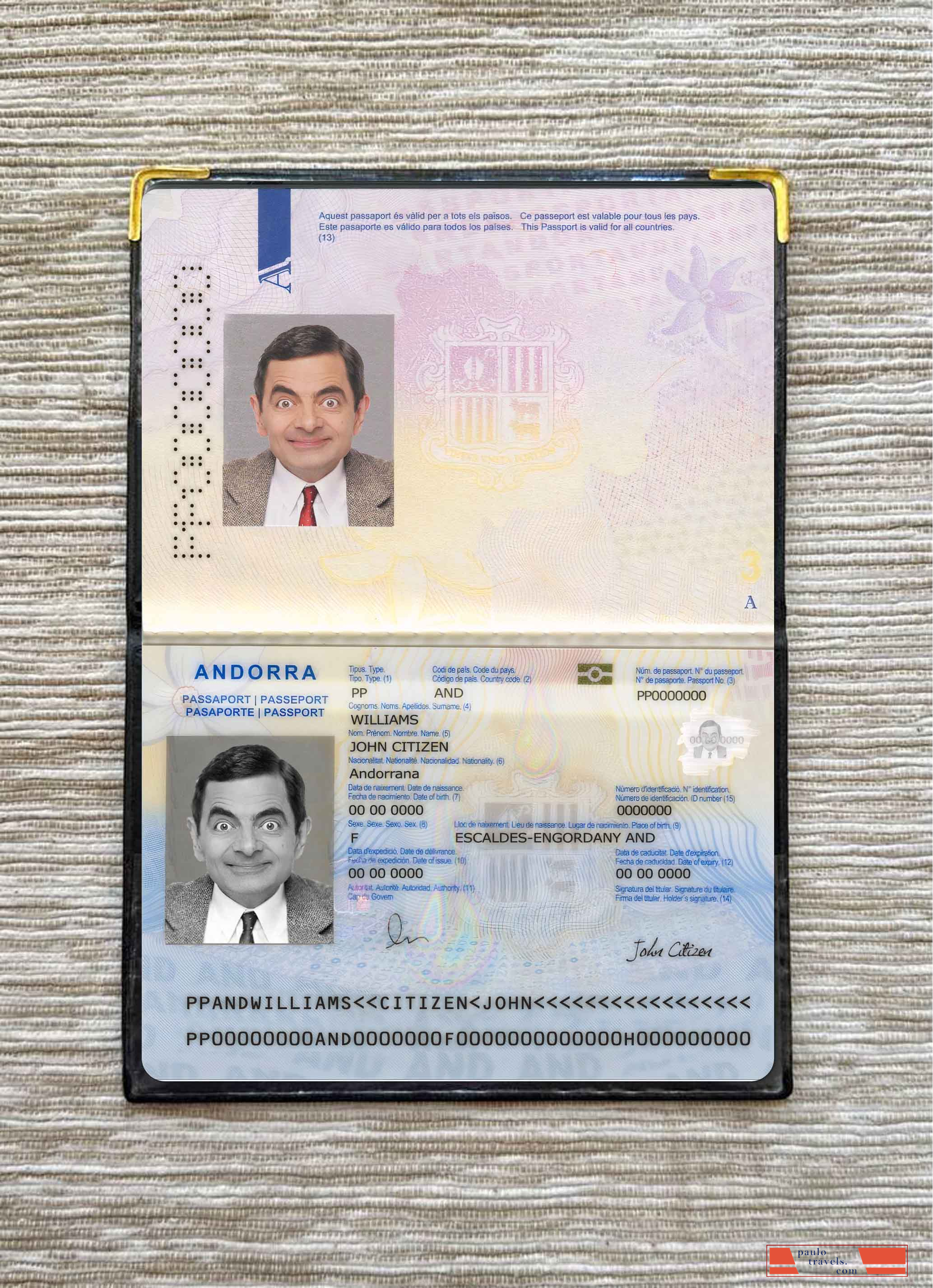 Andorra passport photo look PSD template